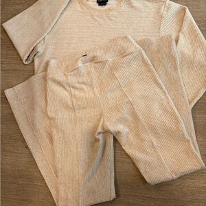 Prana Cream Ribbed Knit Set - Top and Pants